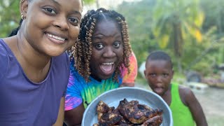 Jamaican Jerk Chicken With Red Stripe Beer Outdoor Cooking  Jamaica Vlog [upl. by Jolenta]