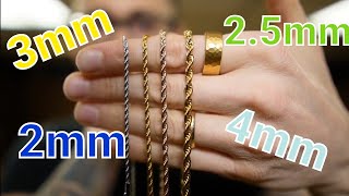 2mm 3mm amp 4mm ROPE CHAINS  Gold Jewelry Sizing [upl. by Rehpotsirhc]