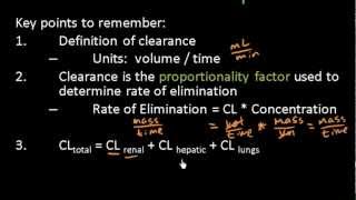 Clearance and Rate of Elimination  Pharmacokinetics  Pharmacology Lect 12 [upl. by Zacek]