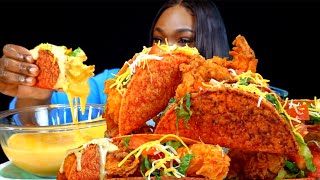 SPICY CHEESY SHRIMP TACOS MUKBANG  SHRIMP TAKIS SHELL TACOS MUKBANG  Cheesy Tacos  Seafood [upl. by Rudich]