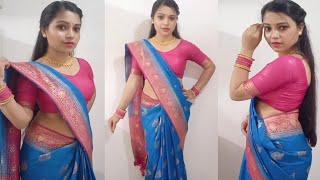 perfect slim saree wearing for beginner 💕 sareedraping sareestyle sareewearing sareetrending [upl. by Olegna]