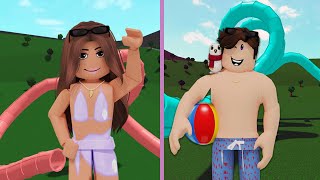 WATER SLIDE BUILD OFF Bloxburg Update 099 [upl. by Berners]