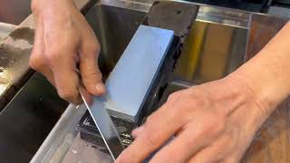 Sharpening Demo for Suehiro New Cerax 10003000 Whetstone CR3800 [upl. by Aicilra]