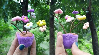 Create Adorable Polymer Clay Flower Pots  Clay Miniature Flower Tutorial [upl. by Ayar]