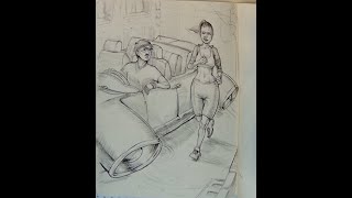 Speed Drawing Sketching Creepy man is looking at a woman in his Future hovering Car [upl. by Nednerb]