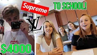 WEARING A CRAZY OUTFIT ON MY FIRST DAY OF SCHOOL Supreme Louis Vuitton Gucci [upl. by Ahtenak923]