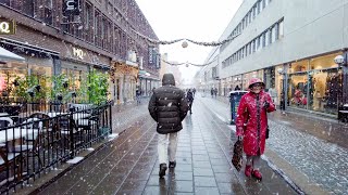 Winter Walk in Uppsala Sweden  Snowfall in The City [upl. by Eimor]