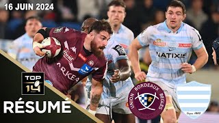 TOP 14  Résumé 1ère moitié Union BordeauxBègles vs Racing 92  Barrages  Saison 20232024 [upl. by Nirda]