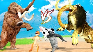 Prehistoric Animals Monster Lion vs Mammoth Elephant Fight Cow Rescue Saved By Woolly Mammoth [upl. by Adnahc]