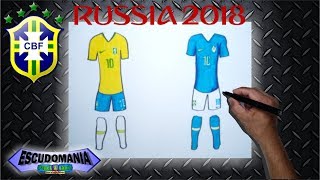 Como desenhar e pintar o uniforme da equipe do Brasil 2018 [upl. by Cianca572]