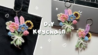 ♡ Crochet Mini Bouquet Keychain Tutorial  No Sewing Needed ♡ [upl. by Palestine827]