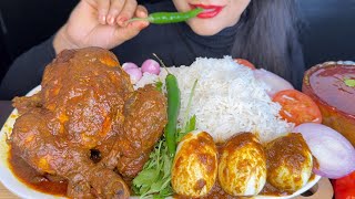 ASMR EATING SPICY WHOLE CHICKEN CURRYEGG CURRYBASMATHI RICEGREEN CHILLI FOOD VIDEOS [upl. by Cortie]