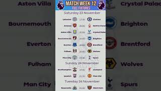 EPL FIXTURES MATCH WEEK 12EPL SCHEDULEshorts shortfeed [upl. by Edette]