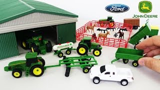 John Deere Toy Playset With Farm Animals Trucks amp Metal Shed Unboxing  So Cool [upl. by Nostrebor]