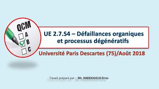 UE27S4 –Défaillances organiques et processus dégénératifsUniversité Paris Descartes75Août 2018 [upl. by Nobile]