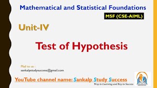 Test of Hypothesis MSF  UNIT 4  R22 21  JNTUH  CSE AI amp ML [upl. by Lalib]