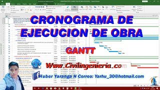 CRONOGRAMA DE AVANCE FÍSICO DE OBRA GANTT  PROJECT 2019 [upl. by Wera]