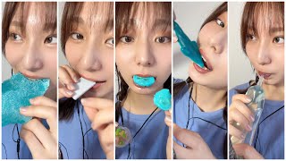 【青いお菓子でasmr💙ロングver】※ショート動画は最後にあるよ [upl. by Tristam]