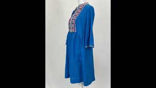 Luisa Spagnoli BlueMulti Embroidery Beaded Button Up Neckline Flare 34 Slv Dress Size M 109 [upl. by Aciretahs568]