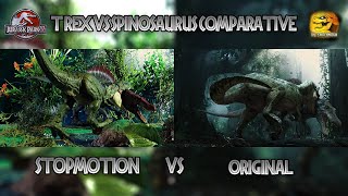 Jurassic Park III  TRex vs Spinosaurus Comparative Stop Motion Fight [upl. by Ziza35]