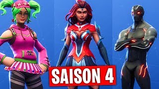 TOUS les SKINS du PASSE de COMBAT sur FORTNITE  SAISON 4 [upl. by Landan]