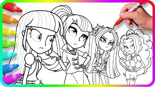 Coloring Pages EQUESTRIA GIRLS  Twilight Sparkle with Dazzlings  How to color My Little Pony MLP [upl. by Prasad]