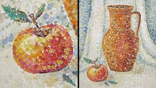 StillLife with a Jug and an Apple in technique Pointillism  Gouache  IOTN  Speed Painting [upl. by Mcclure]