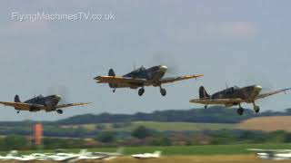 Mass Spitfire Takeoff at the Flying Legends Airshow [upl. by Aisetra]