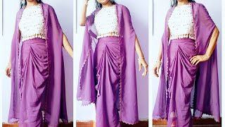 How to make Cape shrug cutting and stitchinglong jacket style shrug cutting stitchingDupatta reuse [upl. by Iblehs]