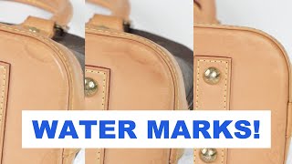 Removing WATER MARKS on Louis Vuitton Alma BB Natural Cowhide Leather [upl. by Fleeman106]