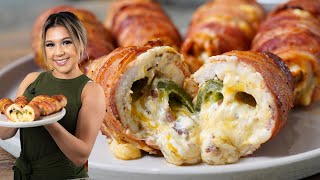 BACON WRAPPED JALAPEÑO POPPER STUFFED CHICKEN  Air Fryer Super Easy amp Delicious Recipe [upl. by Enicul]