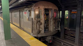 Wrong Railing Damaged R62a 1 Train Derailment train 21762180 being towed past Times Square 42nd St [upl. by Rocky]