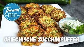 Griechische Zucchinipuffer mit Tzatziki  Kolokithokeftedes [upl. by Enelahs]