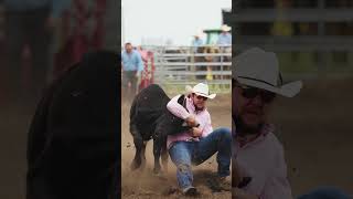 Epic Steer Wrestling rodeo cowboy slowmo [upl. by Caylor]