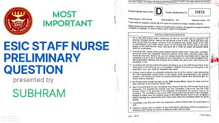 OSSC ESIC STAFF NURSE PREVIOUS YEAR PRELIMINARY QUESTION PAPER [upl. by Elias]