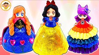 プリキュアアラモード ディズニープリンセスのドレスに変身❤ねんどの手作り衣装でキュアマカロンたちを着せ替え⭐️白雪姫やアナ、色が変わるカラフルドレス♪おもちゃ アニメ [upl. by Patman]