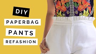 How I Resized a Plain Oversized Thrifted Pants with a Stylish Paperbag Waist [upl. by Nylyahs]