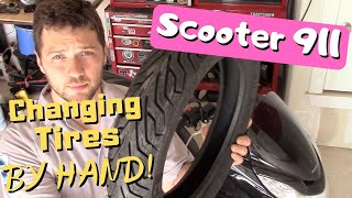 Scooter 911 How to change a motorcycle or scooter tire BY HAND a complete guide [upl. by Ulberto673]