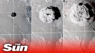 Horror moment giant volcano eruption is seen from SPACE as terrifying footage shows tsunami in Tonga [upl. by Fionna]