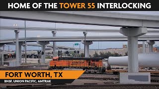 Fort WorthTower 55 Texas  Virtual Railfan LIVE [upl. by Laertnom]