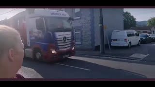 Unidentified Maurice Hill Mercedes Actros passing Caerphilly Nantgarw Rd 15623 at 0811 [upl. by Aiciled988]