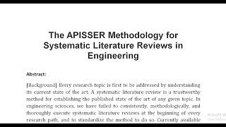 The APISSER Methodology for Systematic Literature Reviews in Engineering [upl. by Nye]