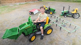 Using kids tractors to plow dirt and cut hay compilation  Tractors for kids [upl. by Notgnilra]