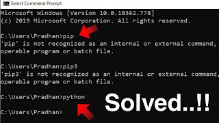 Solved pythonpippip3 is not recognized as an internal or external command  python command error [upl. by Ayres]