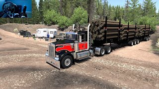 ATS 150  BDouble Logging Trailer  Kenworth W900 CAT C15 [upl. by Ahsitruc]