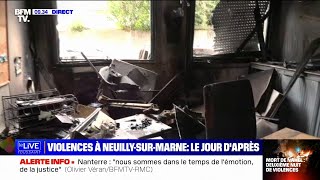 quotTout est détruitquot les images à lintérieur du commissariat incendié à NeuillysurMarne [upl. by Gannes]