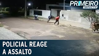 PM reage a assalto troca tiros com bandidos e mata um  Primeiro Impacto 010222 [upl. by Richia]