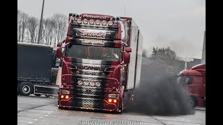 1000HP SARANTOS SCANIA R999 V8  LOUD exhaust amp turbo sounds [upl. by Anizor460]