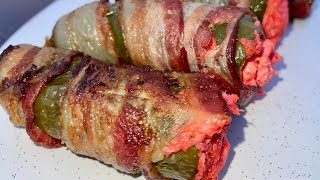 Bacon Wrapped Jalapeños Stuffed With Flaming Hot Cheetos Cream Cheese [upl. by Yeldud]