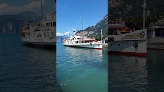 Steam whistle steamboat Stadt Luzern in Flüelen Lake Lucerne Switzerland [upl. by Danczyk]